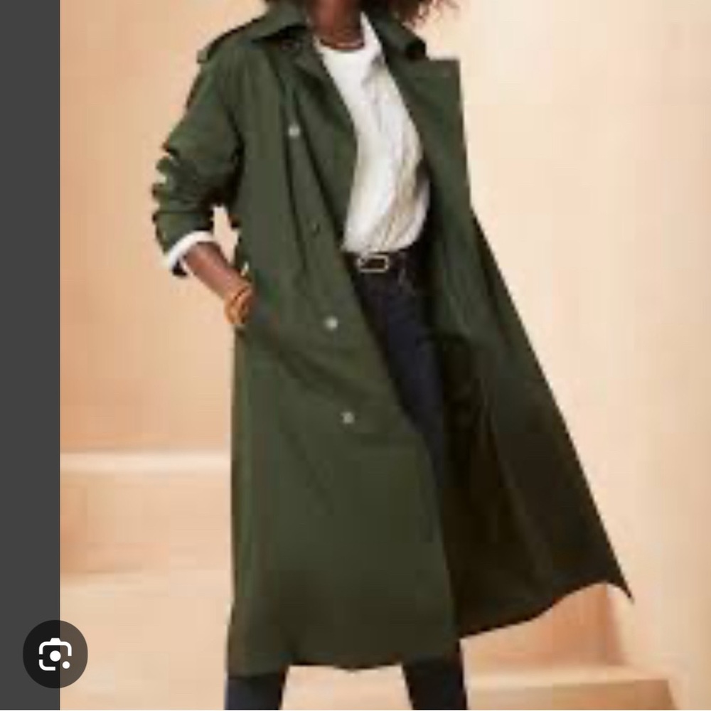 Banana Republic Factory Mallard Green Classic Twill Trench Coat petite L NWT